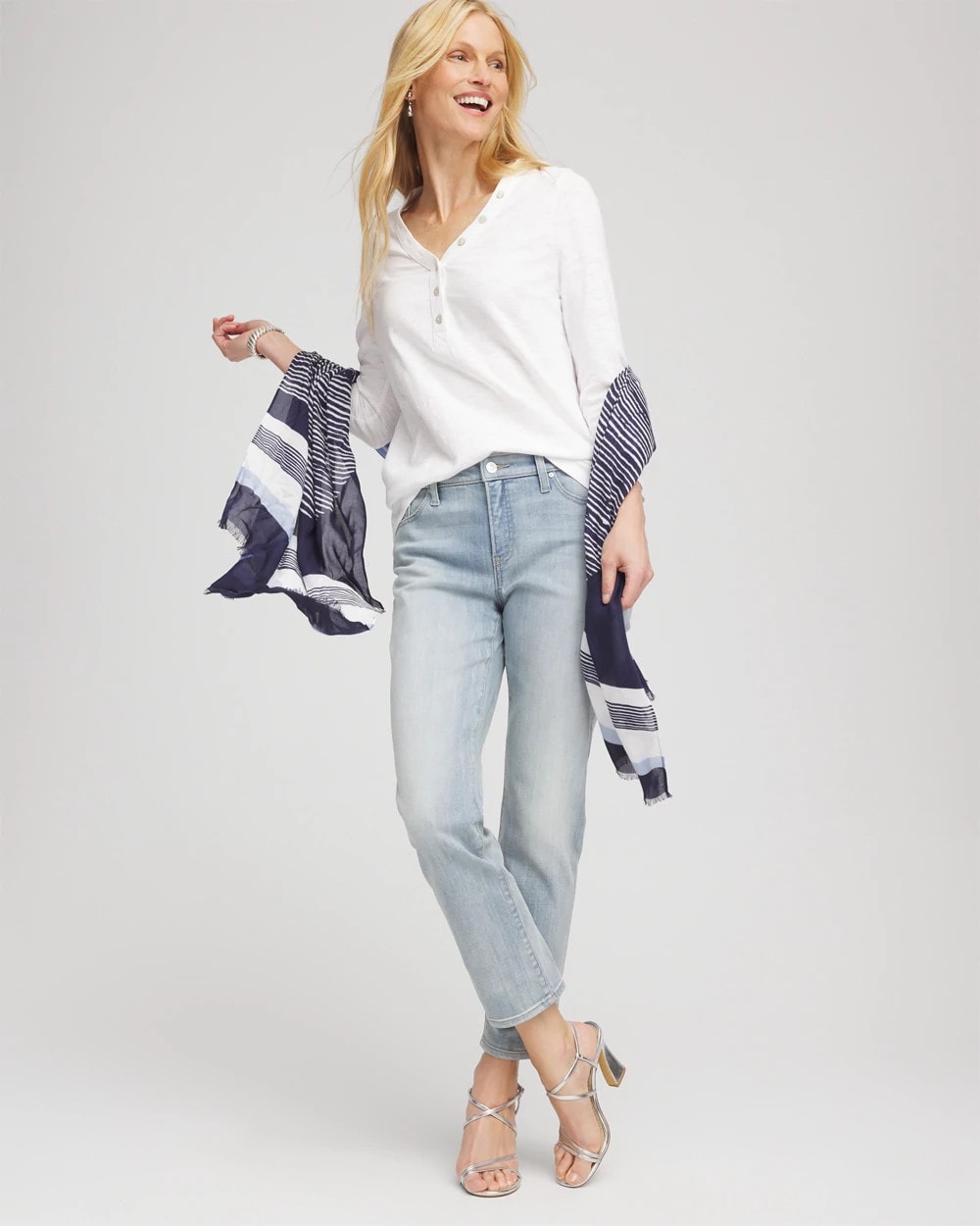 Chico's Slub Splitneck Button Tee
