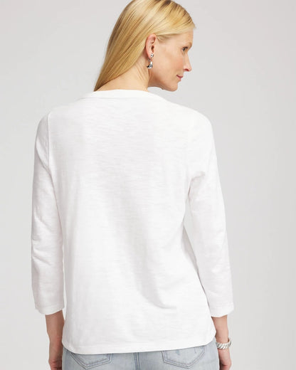 Chico's Slub Splitneck Button Tee