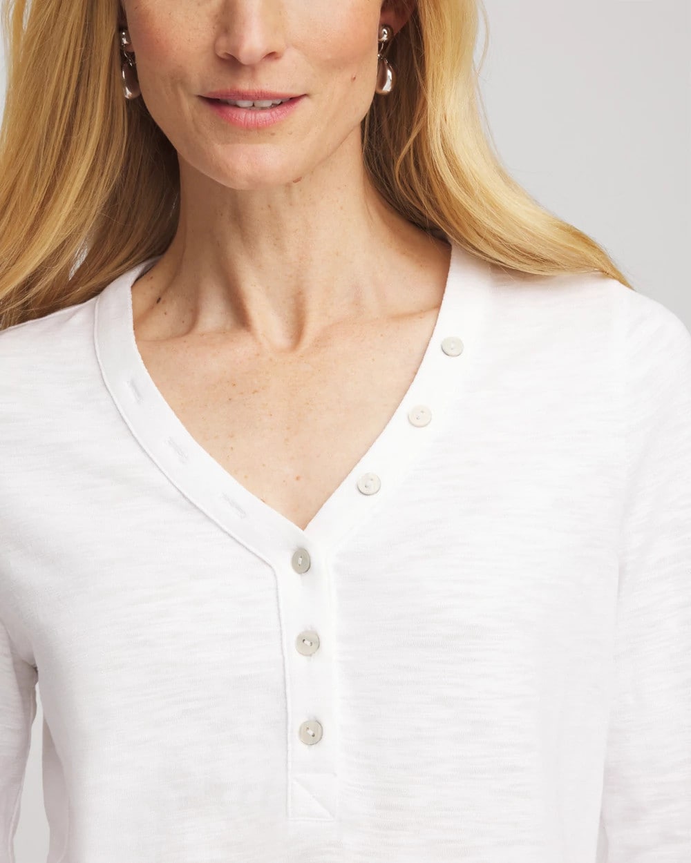 Chico's Slub Splitneck Button Tee
