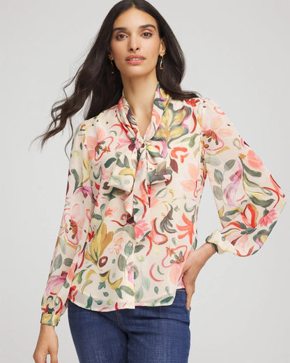 Chico's Floral Jacquard Tie-Front Blouse