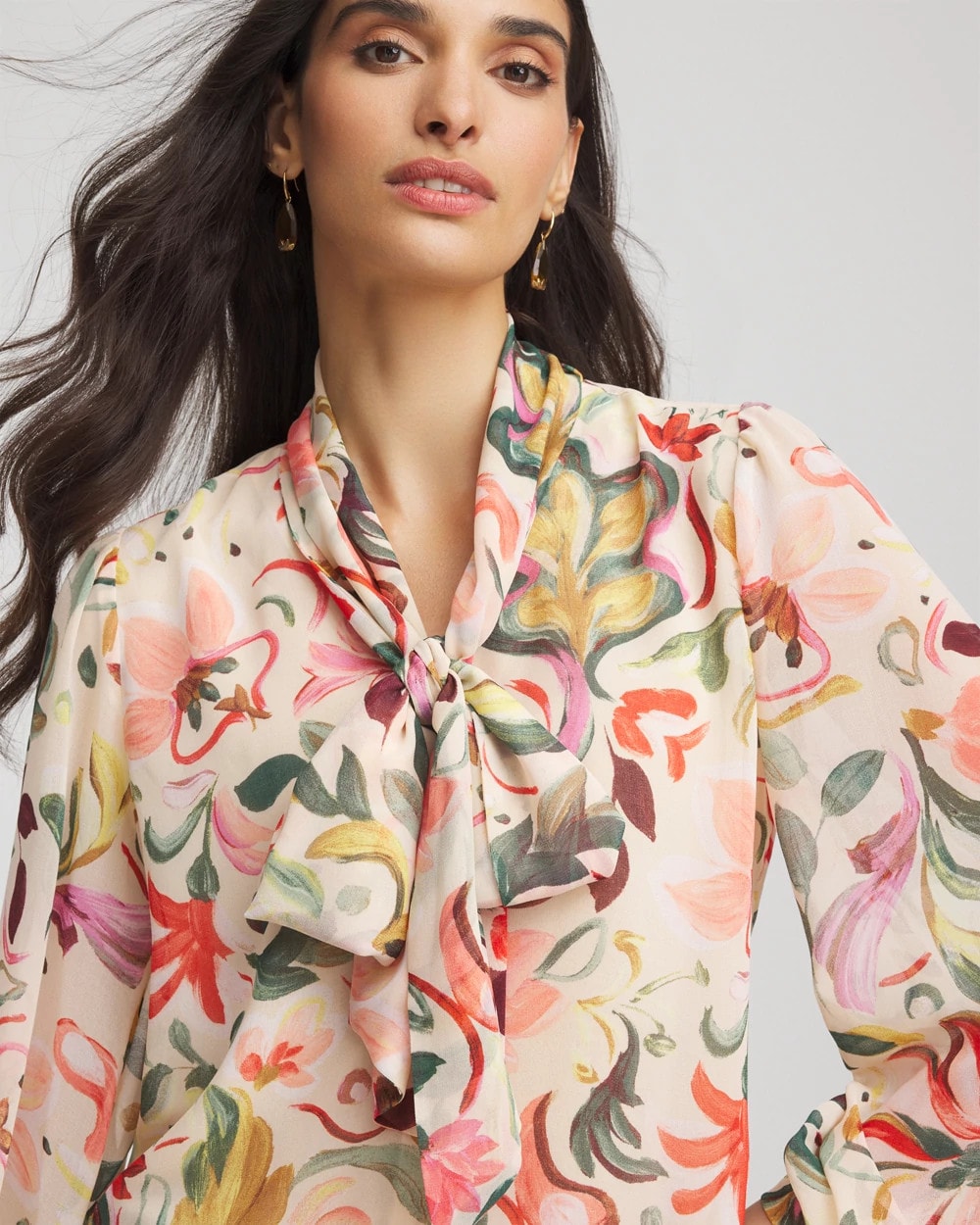 Chico's Floral Jacquard Tie-Front Blouse