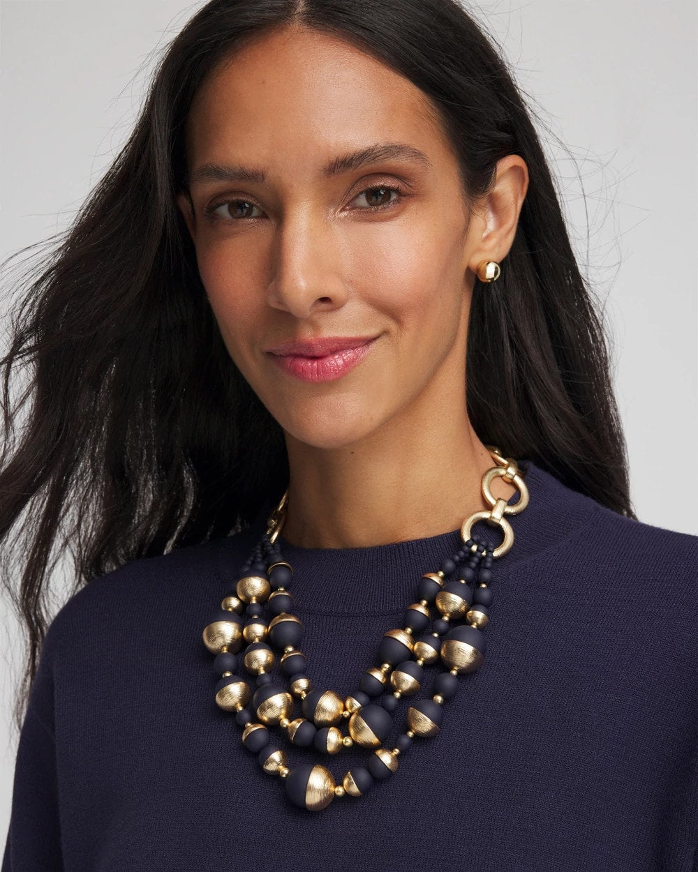 Chico's Gold & Navy Bead Necklace