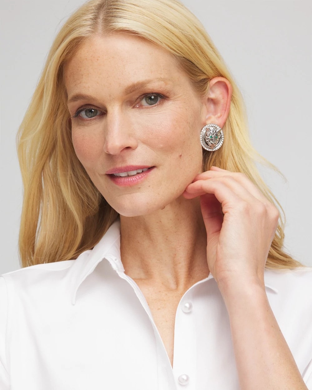 Chico's Green Eye Tiger Clip-On Earrings