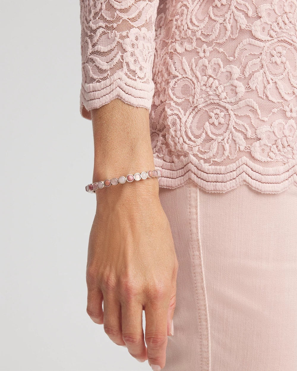 Chico's Quartz & Rhodonite Stone Silvertone Round Stretch