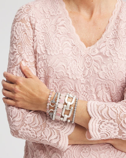 Chico's Quartz & Rhodonite Stone Silvertone Round Stretch