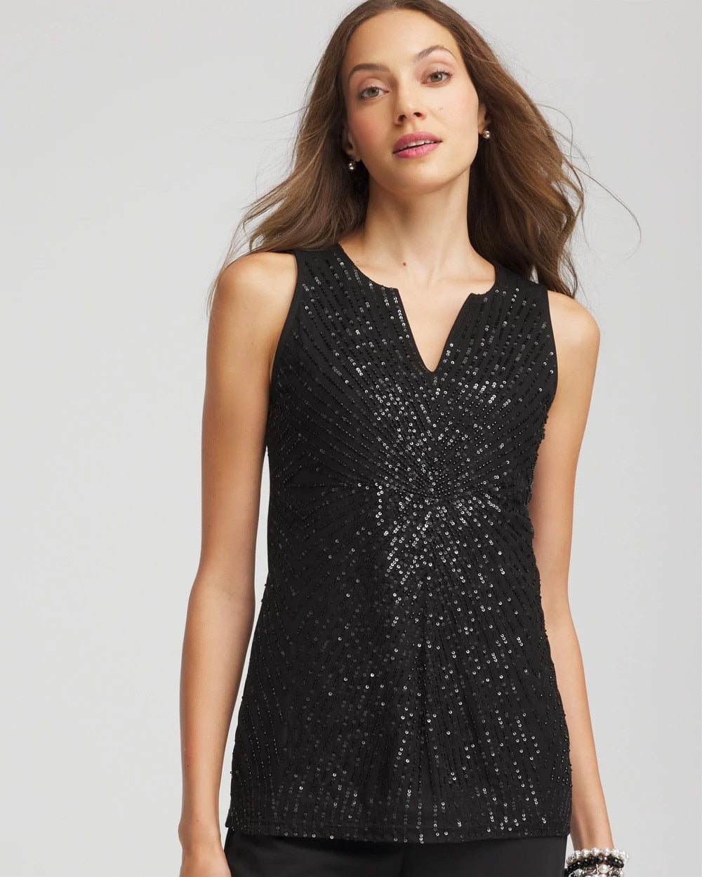 Chico's Sequin Beaded Notch Neck Tank