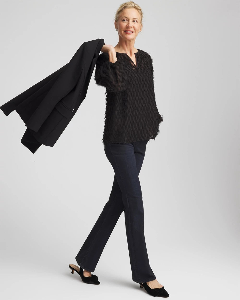 Chico's Feathered Pullover Peasant Blouse
