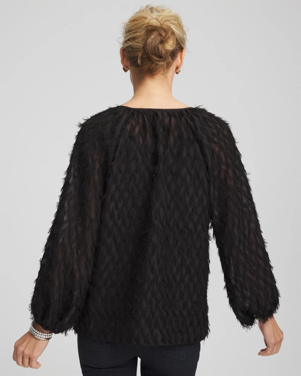 Chico's Feathered Pullover Peasant Blouse