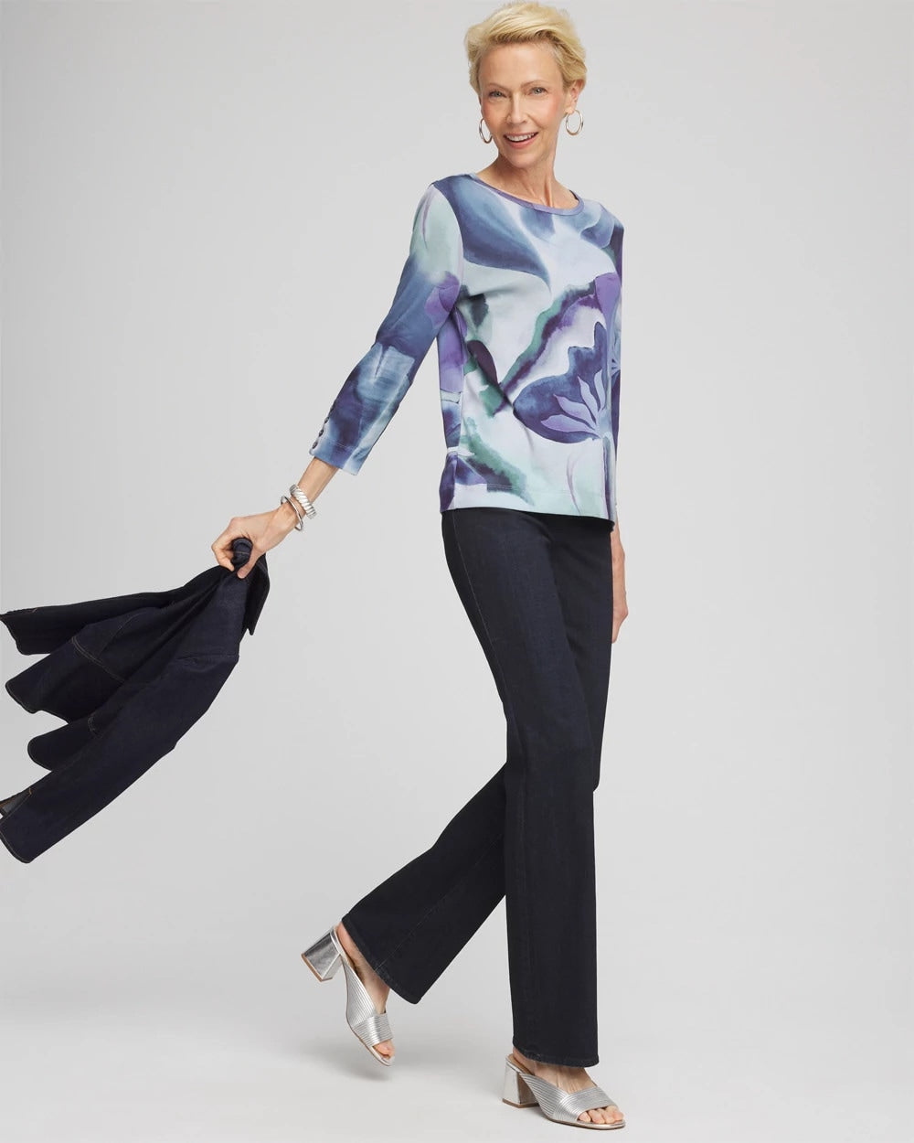 Chico's Pima Button Sleeve Tee