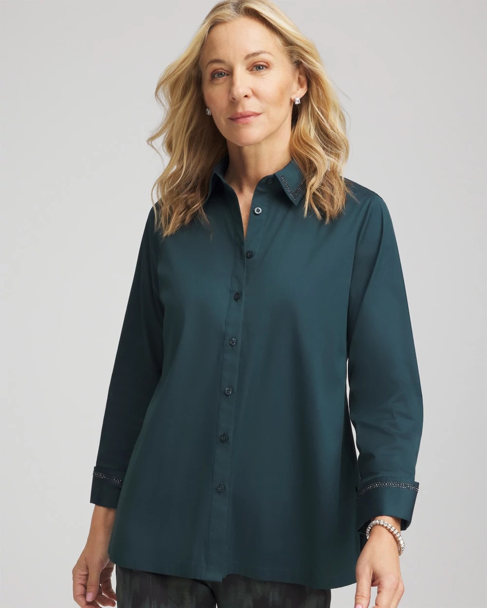 Chico's Rhinestone Embellished Poplin Tunic