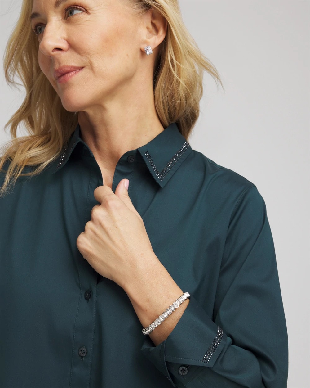 Chico's Rhinestone Embellished Poplin Tunic