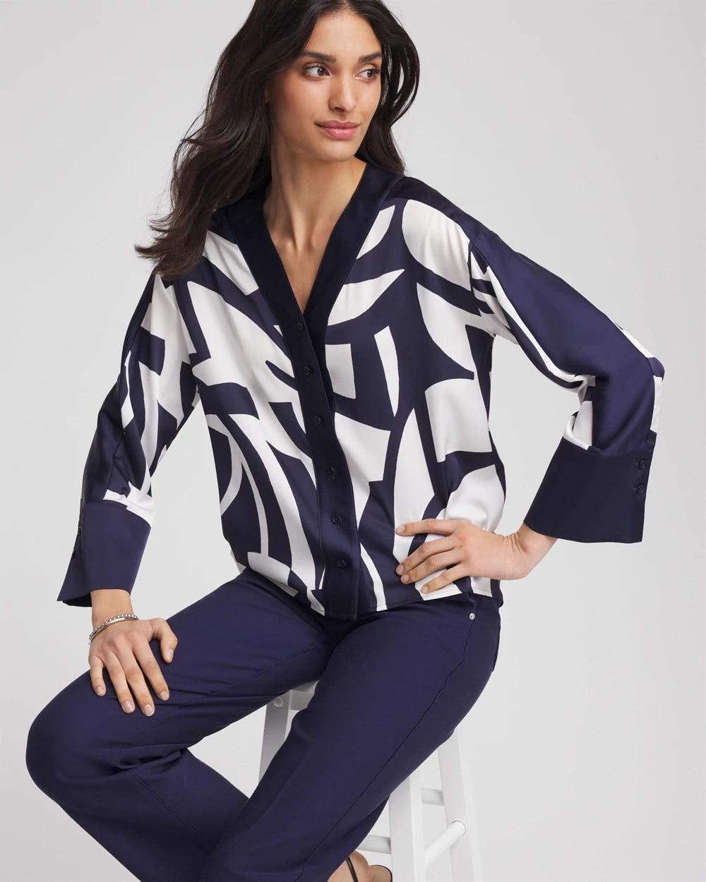 Chico's Satin Geo Print Blouse