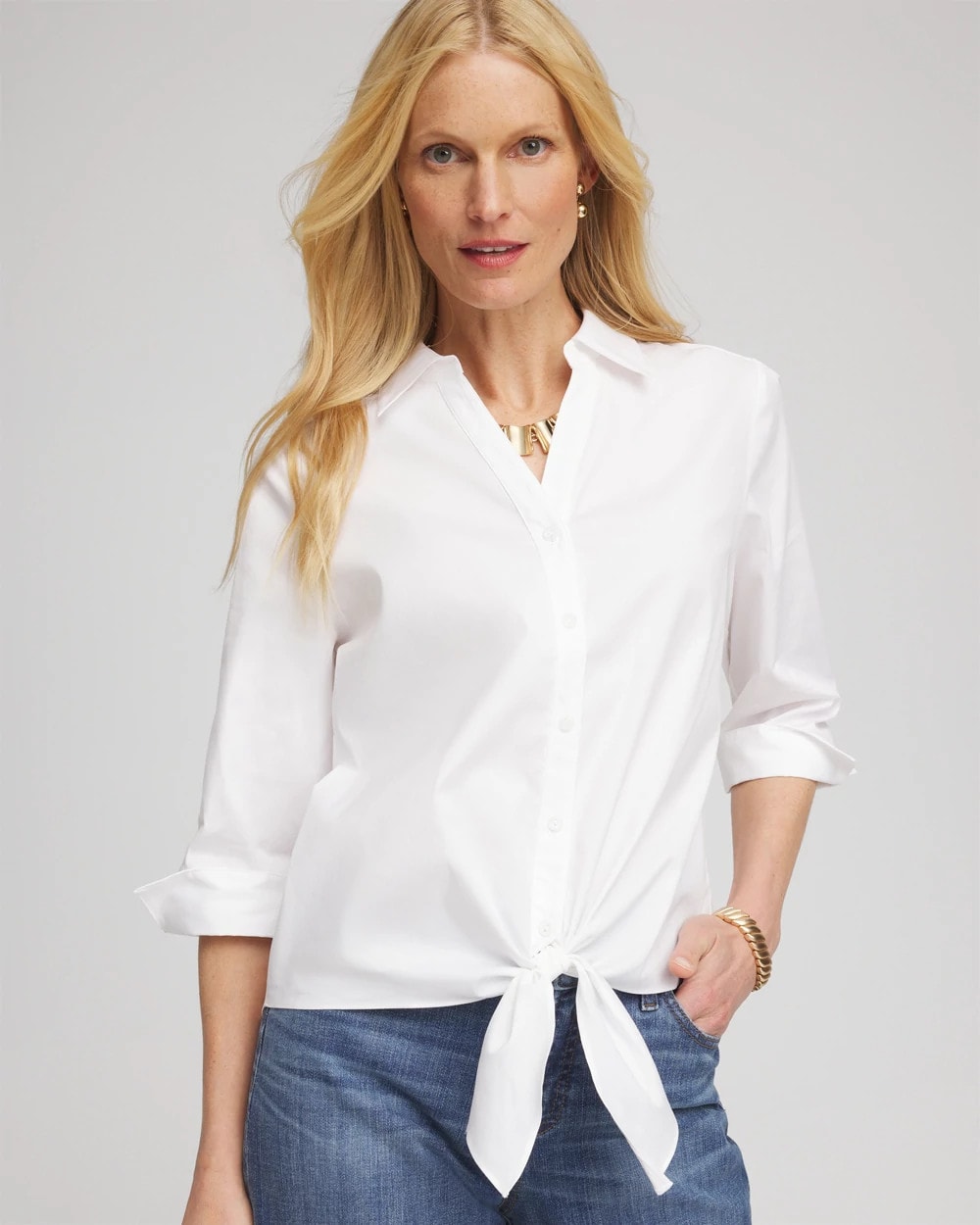 Chico's Poplin Tie-Front Top