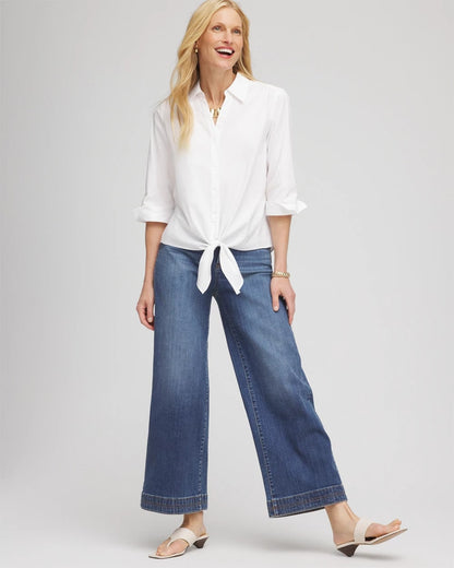 Chico's Poplin Tie-Front Top