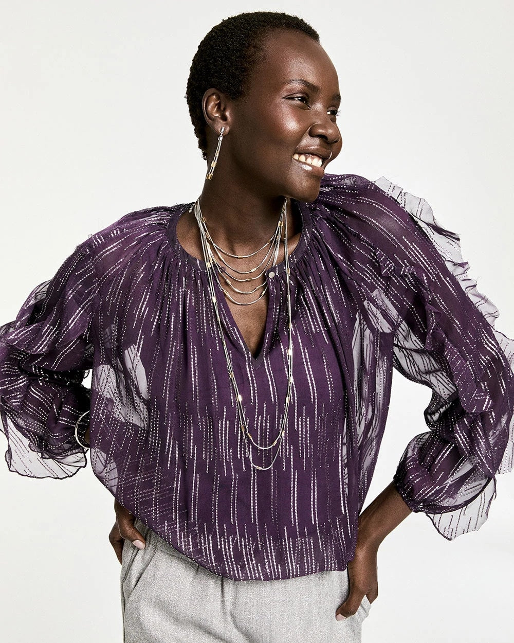 Chico's Georgette Ruffle Sleeve Blouse