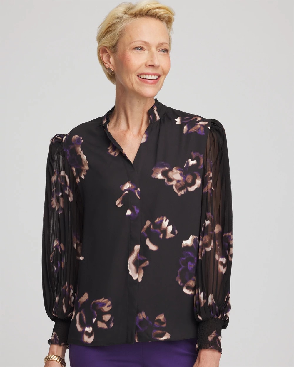 Chico's Fjord Flora Opaque Crepe Blouse