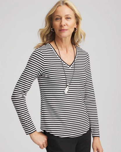 Chico's Striped V-Neck Layering Tee