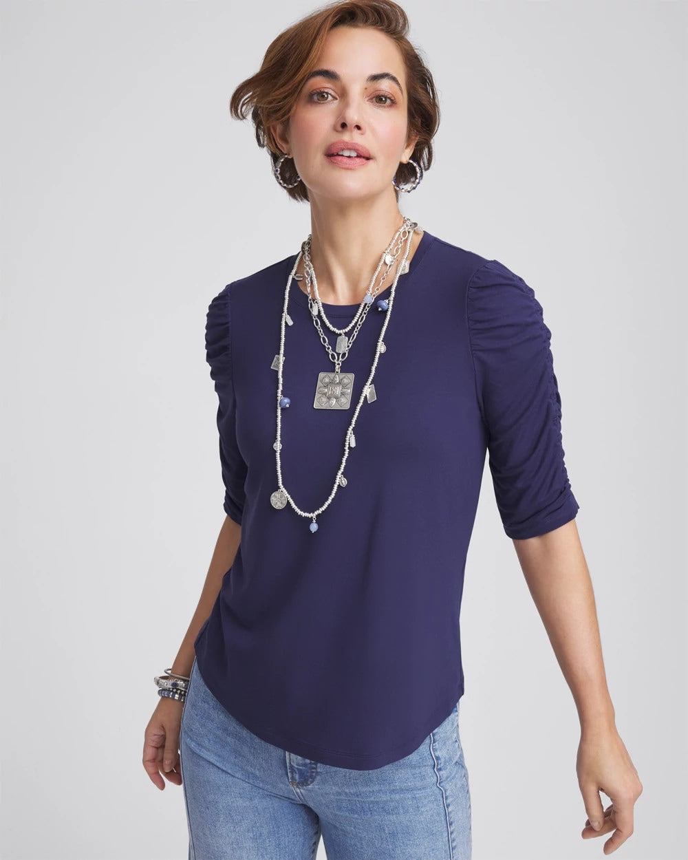 Chico's Ruched Sleeve Knit Tee