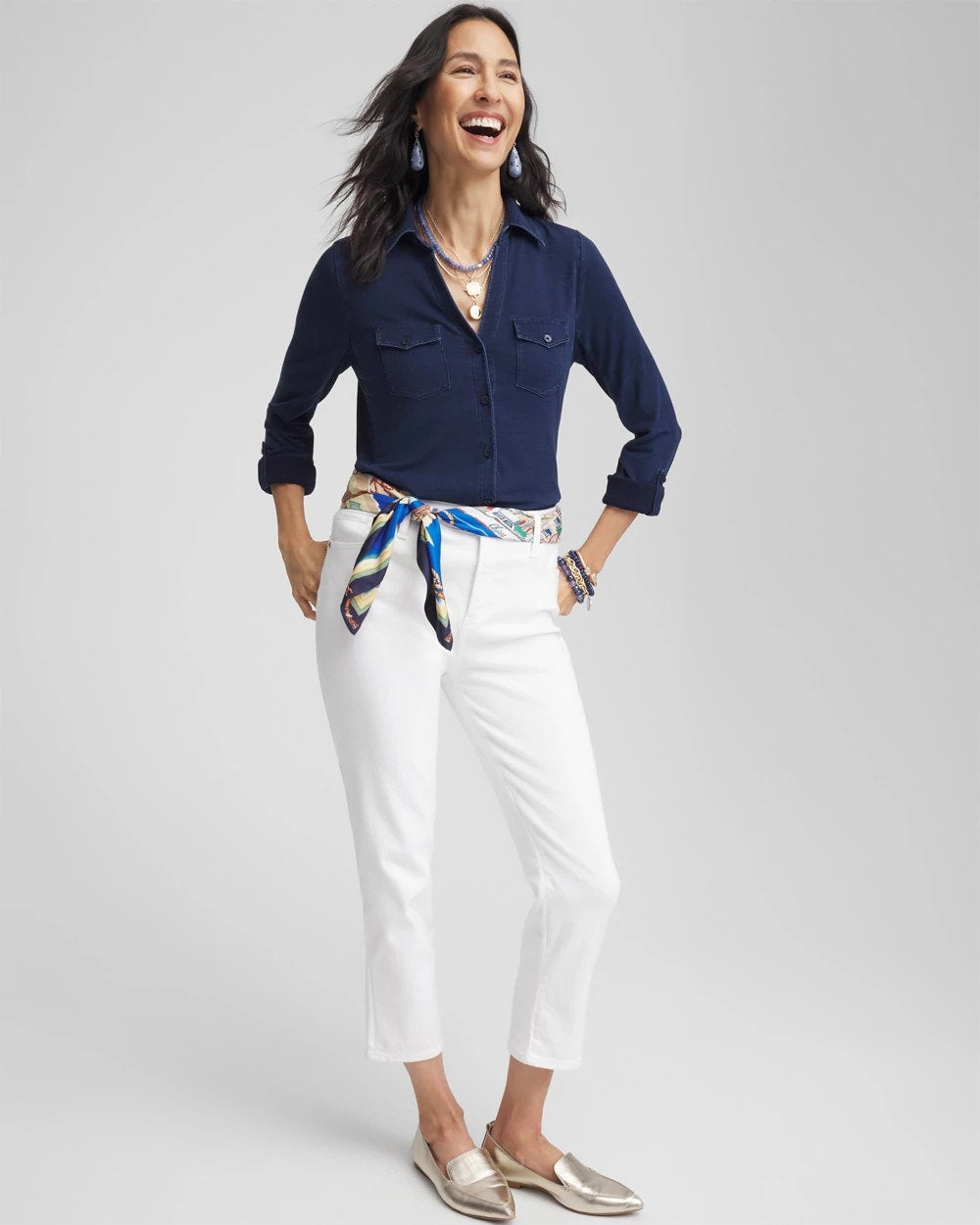 Chico's Collared Henley Denim Top