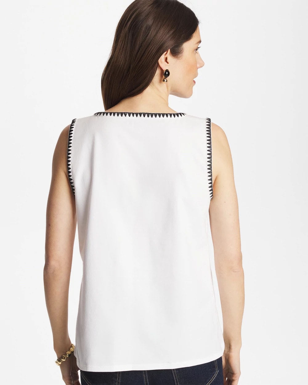 Chico's Pima Blanket Stitch Square Neck Tank