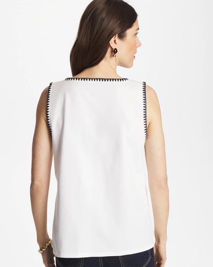 Chico's Pima Blanket Stitch Square Neck Tank