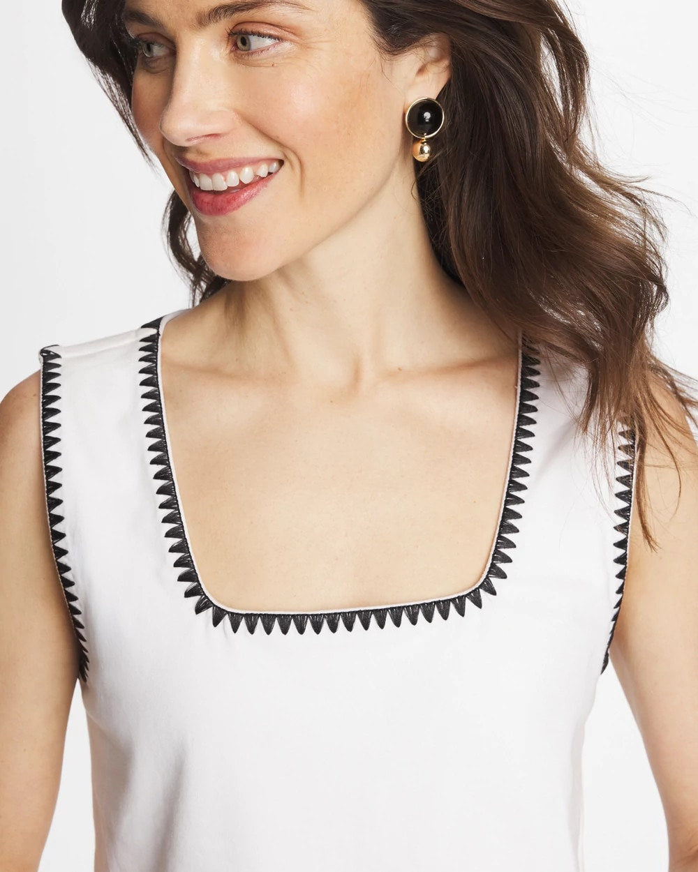 Chico's Pima Blanket Stitch Square Neck Tank