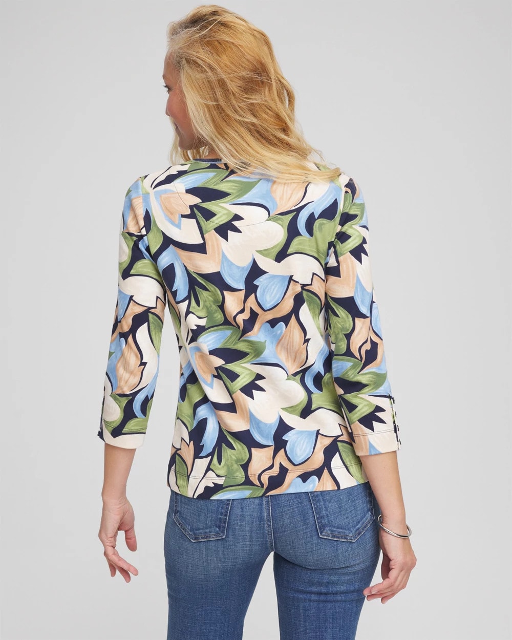 Chico's Mod Blooms Pima Button Tee