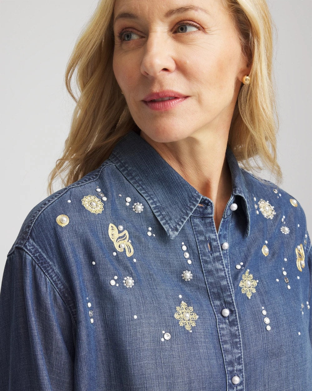 Chico's Embellished Tencel Collar Shirt