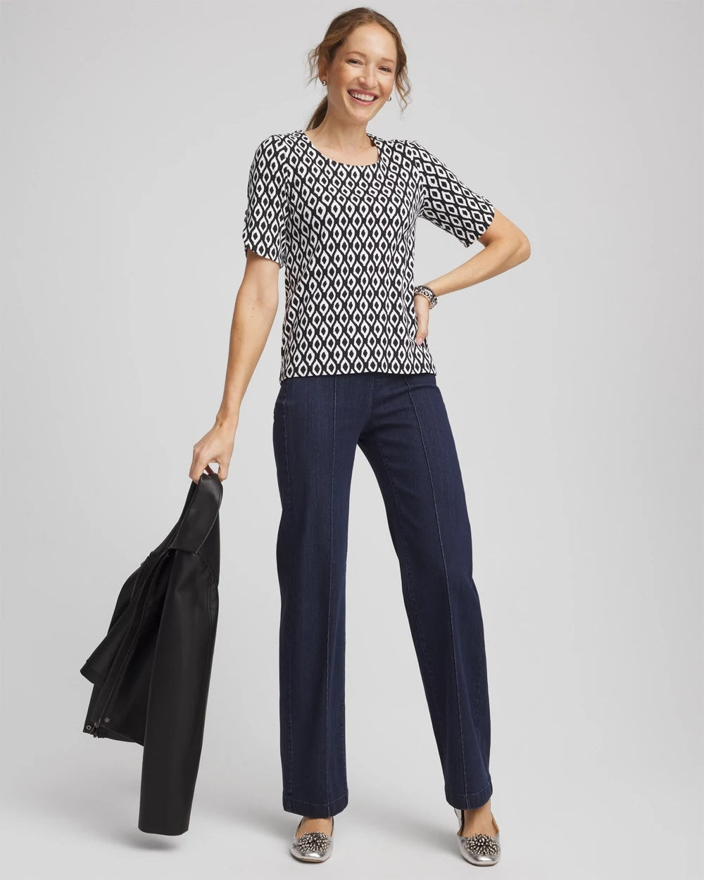 Chico's Printed Pima Elbow Sleeve Tee