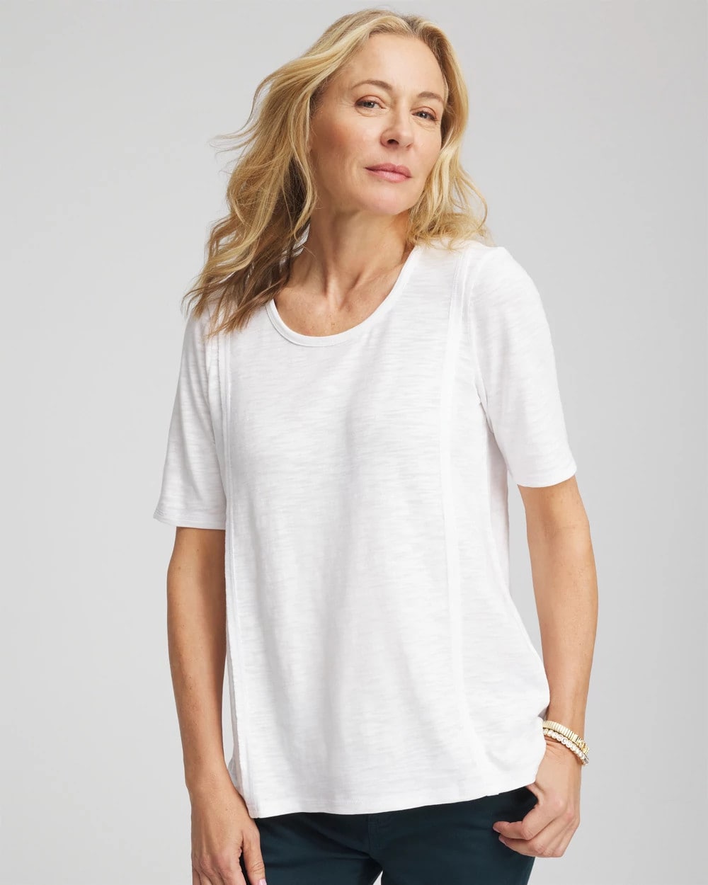 Chico's Slub Paneled Elbow Tee