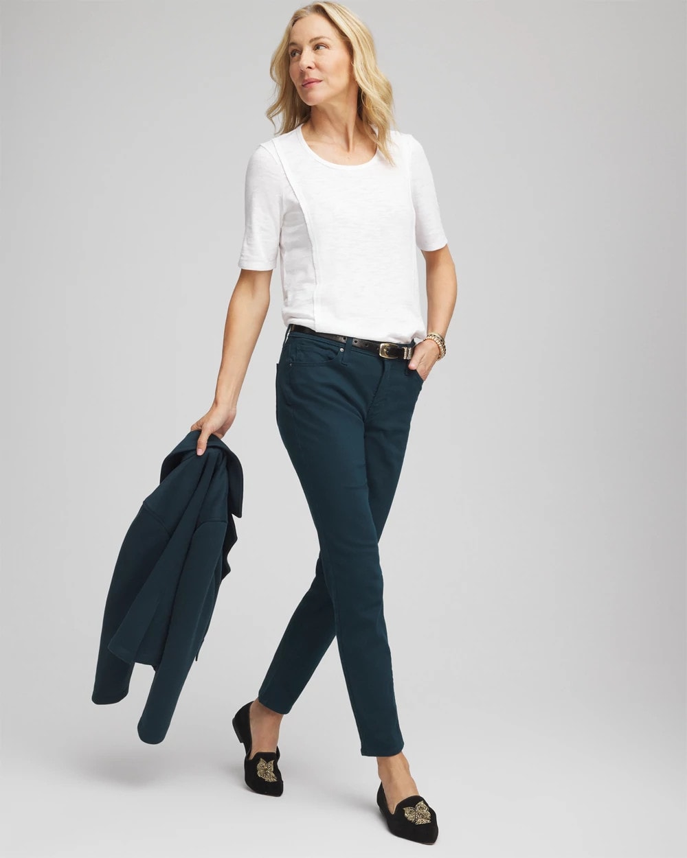 Chico's Slub Paneled Elbow Tee