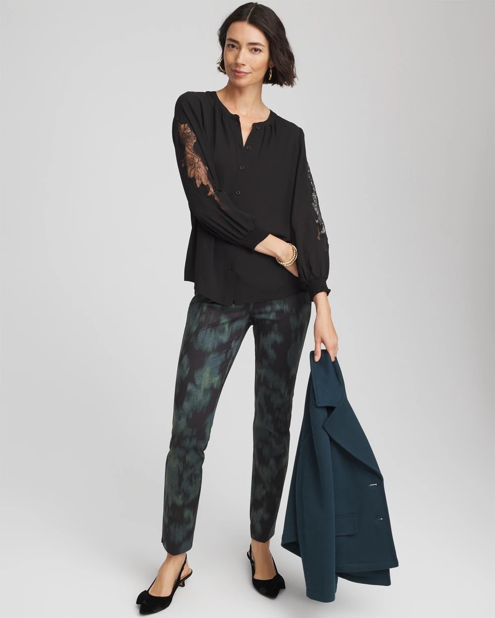 Chico's Crepe Banded Collar Blouse