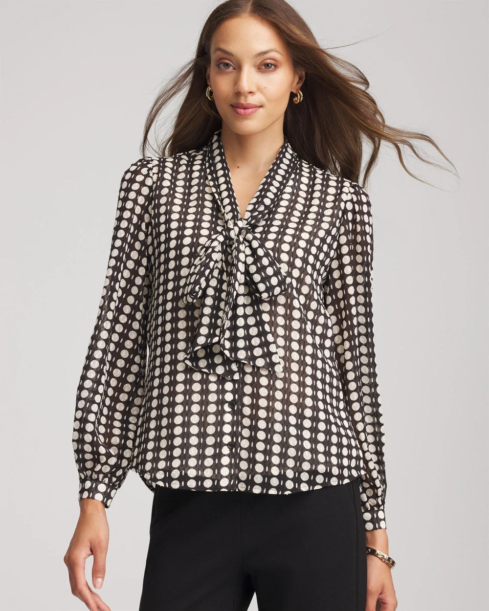 Chico's Clip-Dot Tie-Front Blouse