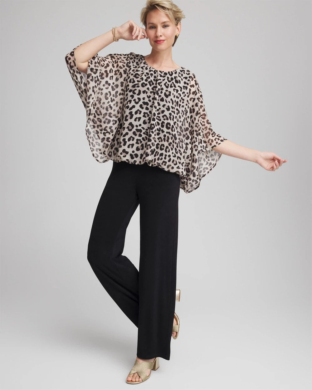Chico's Travelers™ Animal-Print Bubble-Hem Chiffon Blouse