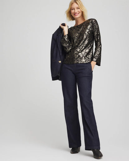 Chico's Art Deco Burnout Jacquard Top