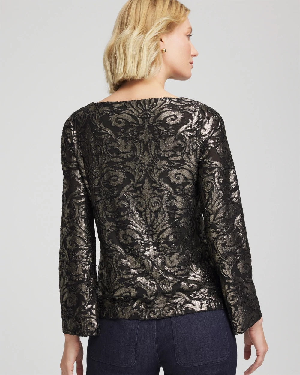 Chico's Art Deco Burnout Jacquard Top