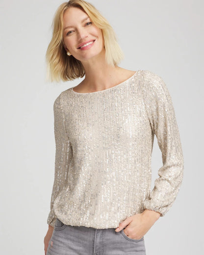 Chico's Drizzled Sequins Bubble-Hem Top