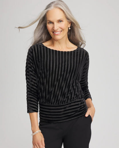 Chico's Velvet Burnout Stripe Banded-Bottom Top
