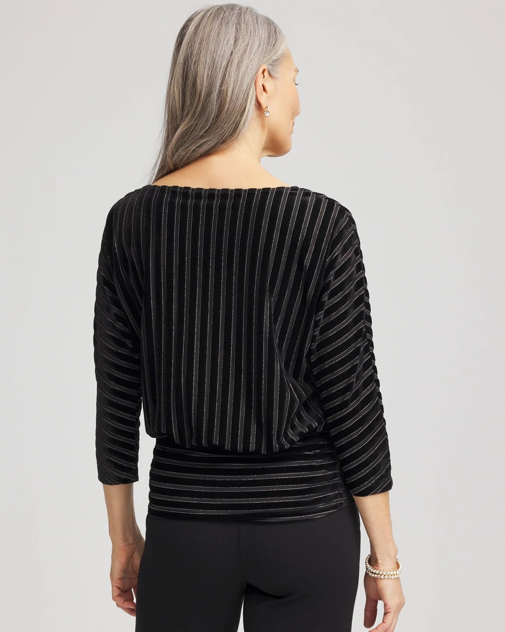 Chico's Velvet Burnout Stripe Banded-Bottom Top