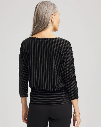 Chico's Velvet Burnout Stripe Banded-Bottom Top