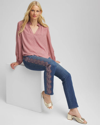 Chico's Ruffleneck Lined Georgette Blouse