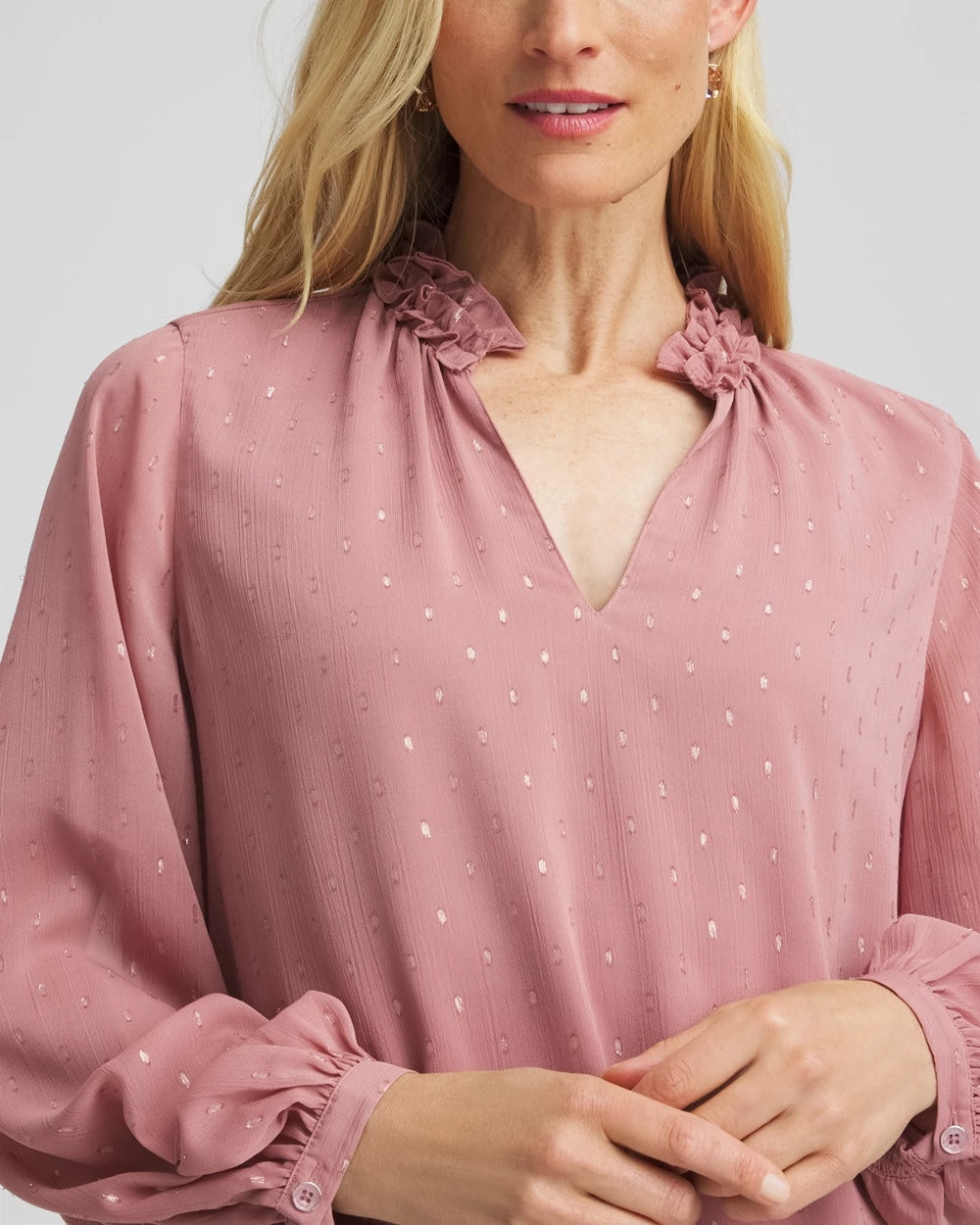 Chico's Ruffleneck Lined Georgette Blouse