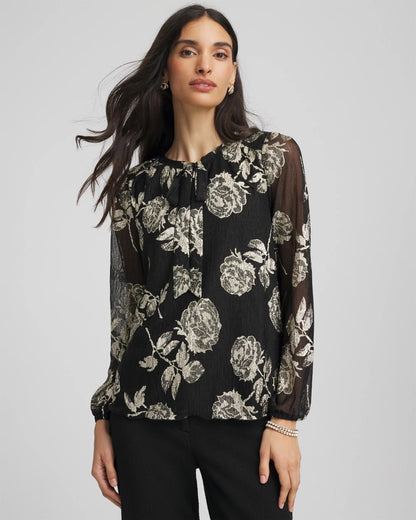 Chico's Floral Metallic Bodre Top