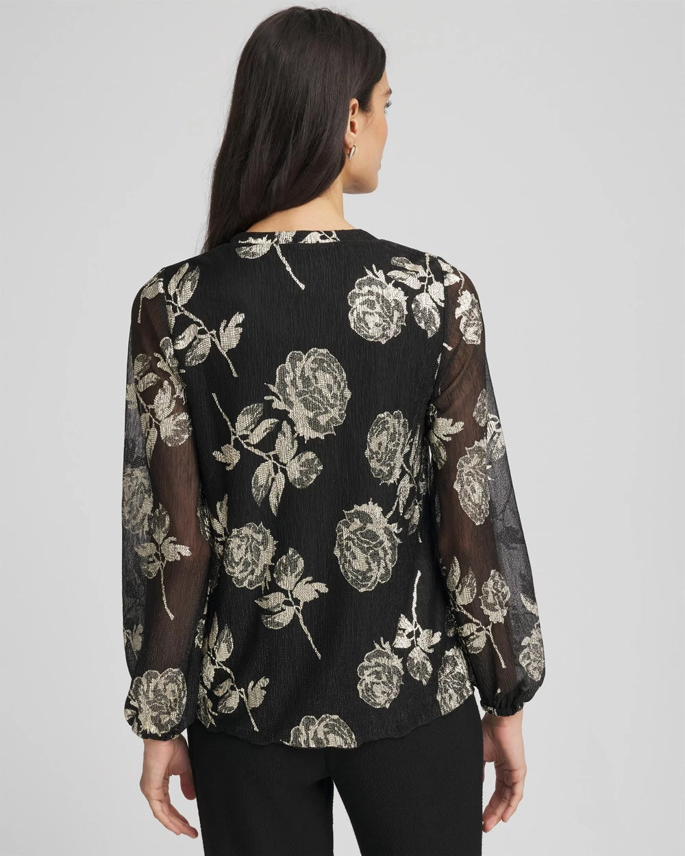 Chico's Floral Metallic Bodre Top