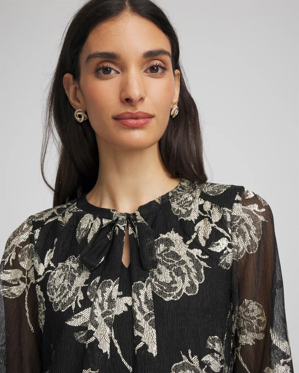 Chico's Floral Metallic Bodre Top