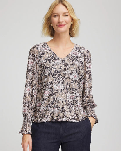 Chico's Bloom Crinkle Bodre Top