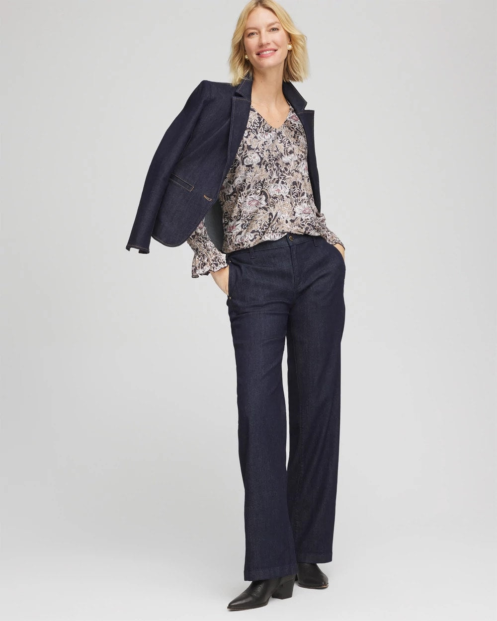 Chico's Bloom Crinkle Bodre Top