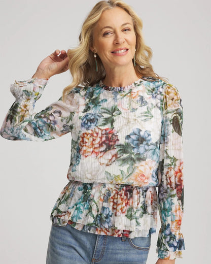 Chico's Rose Print Crinkle Top