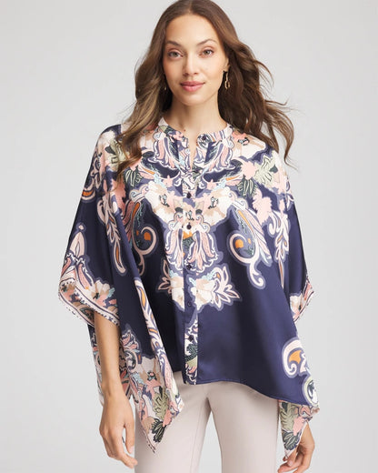 Chico's Collarless Floral-Paisley Poncho