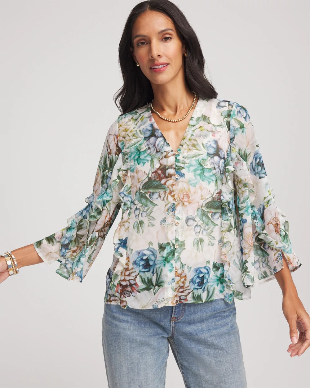 Chico's Georgette Ruffled V-Neck Blouse